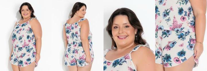 Pijama Plus Size Floral com Babadinhos