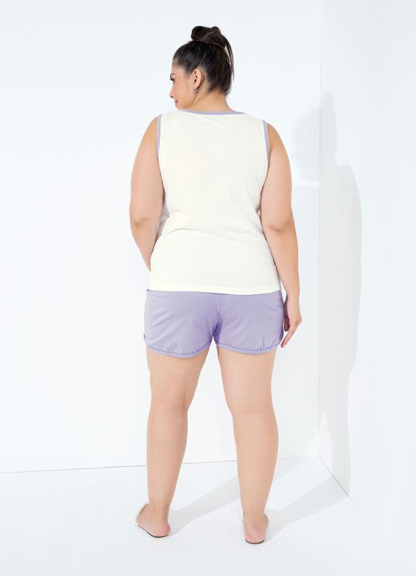 Marguerite - Pijama Regata com Estampa de Bolso Off/Lilás 6