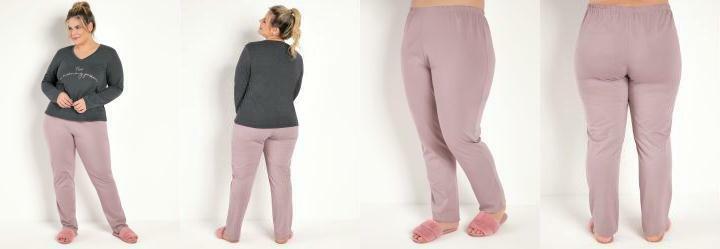 Pijama Rosa/Mescla Chumbo com Estampa Frontal