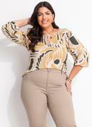 Blusa Abstrato Bege em Malha de Viscose
