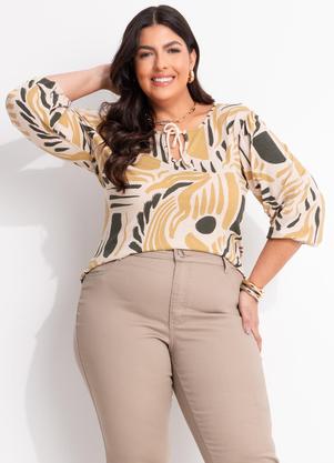 Blusa (Abstrato Bege) em Malha de Viscose