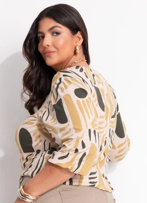 Marguerite - Blusa Abstrato Bege em Malha de Viscose - MARGUERITE