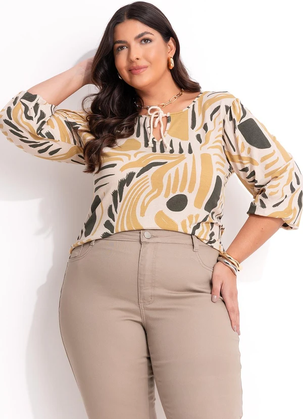 Marguerite - Blusa Abstrato Bege em Malha de Viscose 6