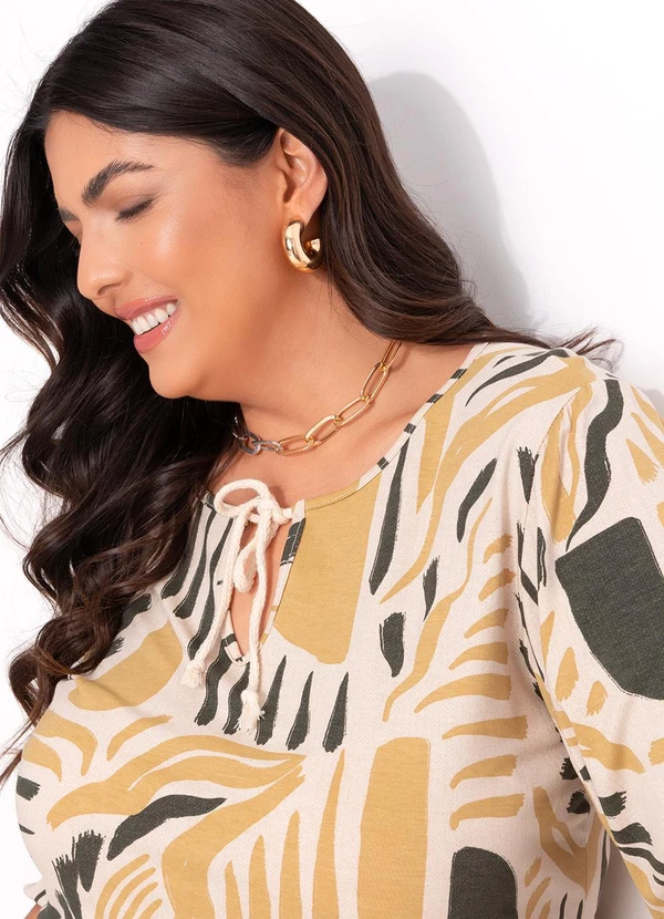 Marguerite - Blusa Abstrato Bege em Malha de Viscose 7