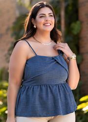 Blusa Azul em Crepe Plano