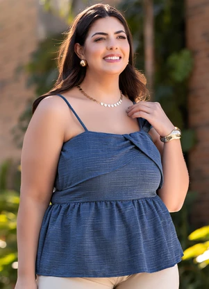 Marguerite - Blusa Azul em Crepe Plano - MARGUERITE