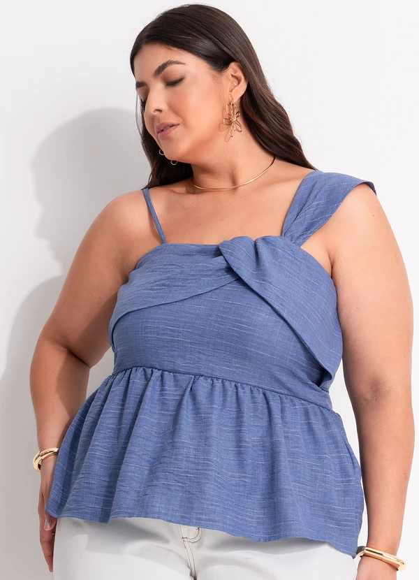 Marguerite - Blusa Azul em Crepe Plano 7