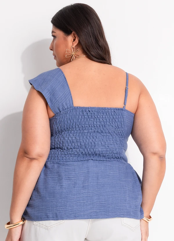 Marguerite - Blusa Azul em Crepe Plano 8