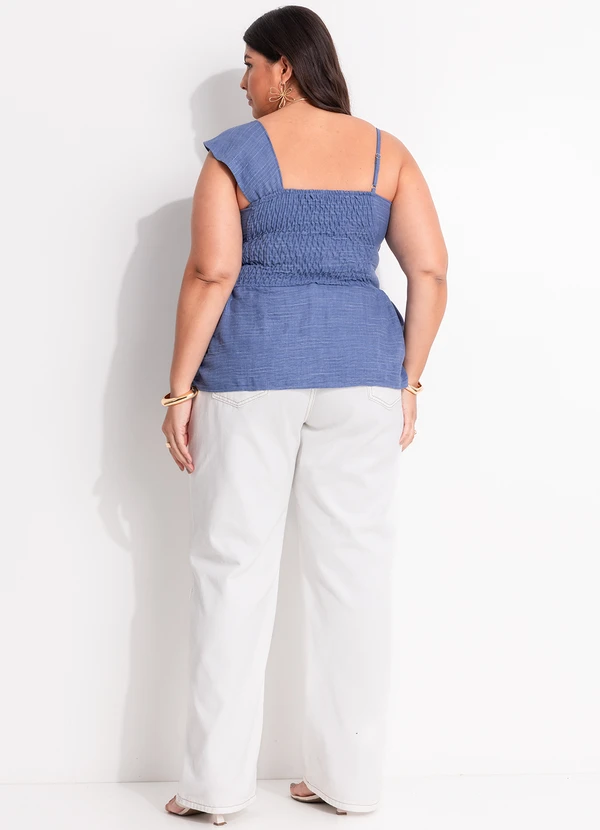 Marguerite - Blusa Azul em Crepe Plano 10