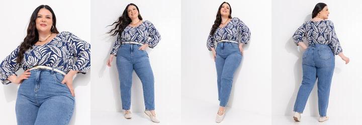 Blusa Folhagem Azul Viscose com Elastano