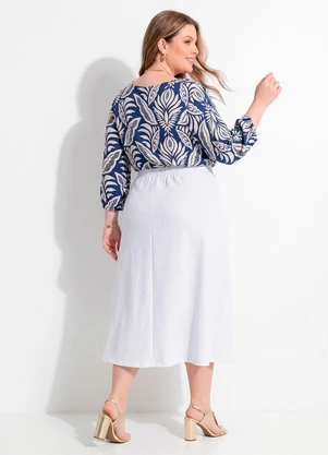 Marguerite - Blusa Folhagem Azul Viscose com Elastano - MARGUERITE