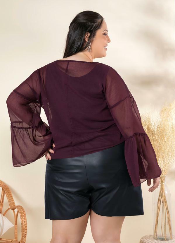 Outlet - Blusa Plus Size Vinho com Mangas Amplas 2