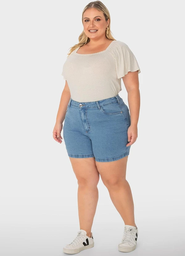 Malwee Plus - Bermuda Azul Claro Boyfriend Feminina Jeans 3