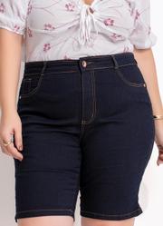 Bermuda Azul Escuro em Jeans com Elastano