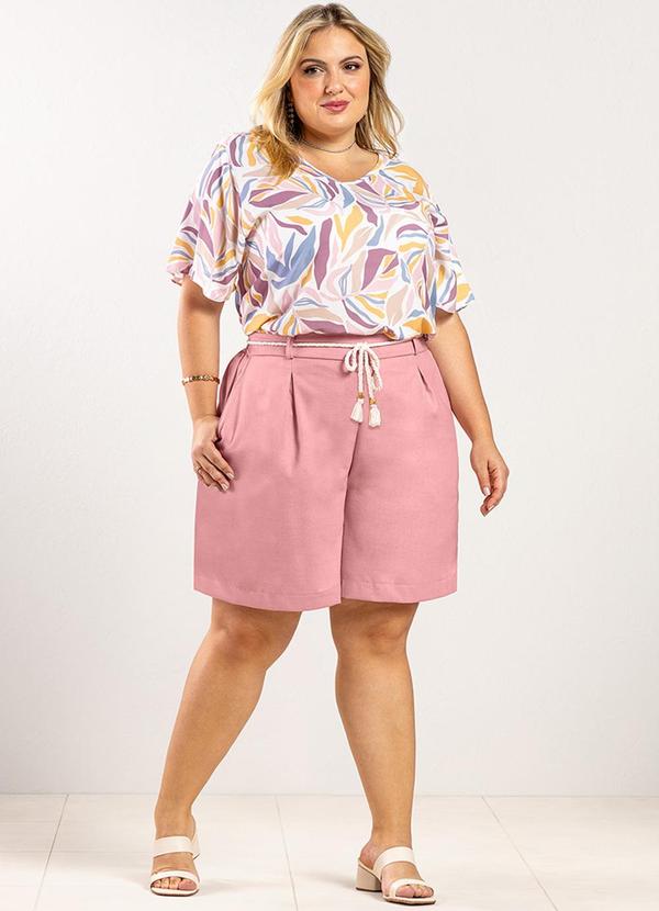 Rezzato - Bermuda em Linho Classic Adulto Plus Rosa  2