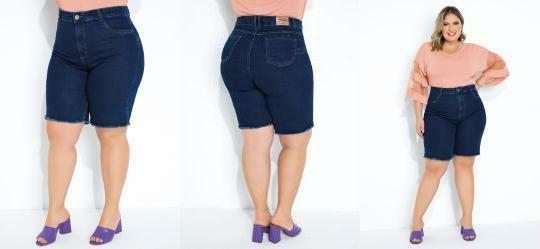 Bermuda Jeans Barra Desfiada Sawary Plus Size