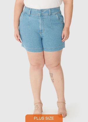 Malwee - Bermuda Mom Jeans Cintura Alta Plus Azul - MALWEE