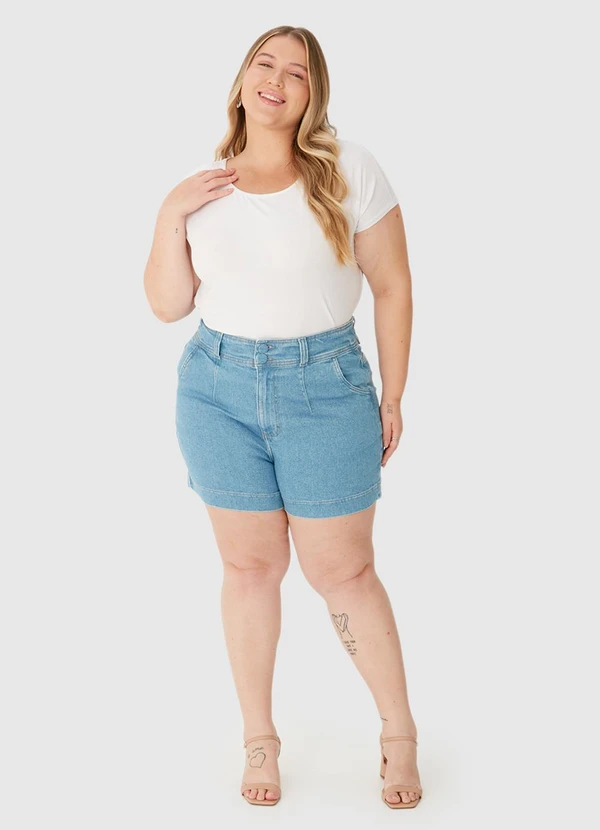 Malwee - Bermuda Mom Jeans Cintura Alta Plus Azul 3