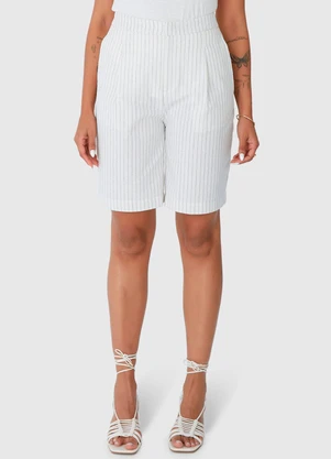 Malwee Plus - Bermuda Off White Alfaiataria Risca de Giz - MALWEE PLUS