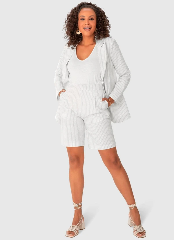 Malwee Plus - Bermuda Off White Alfaiataria Risca de Giz 4