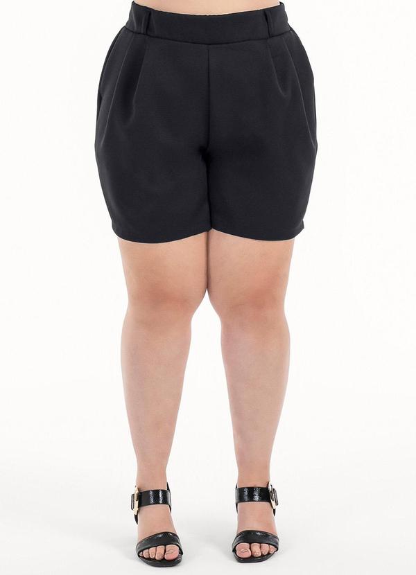 Habana - Bermuda Plus Size em Tecido Alfaiataria Preto 2