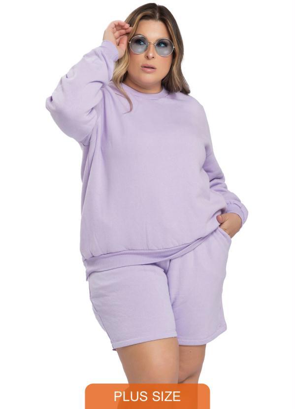 Miss Masy Plus - Conjunto Feminino Casaco e Bermuda Lavanda