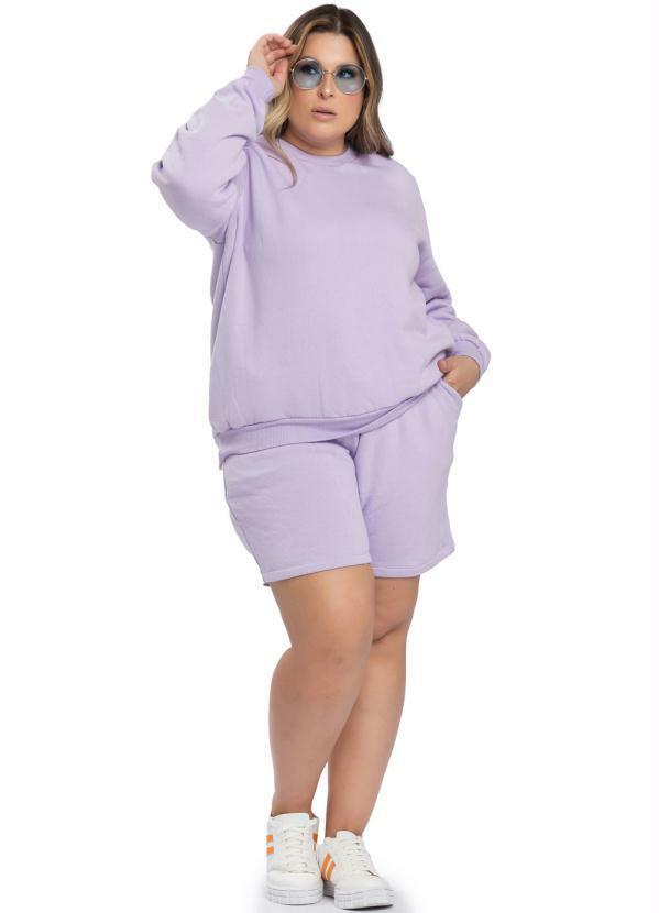 Miss Masy Plus - Conjunto Feminino Casaco e Bermuda Lavanda 3
