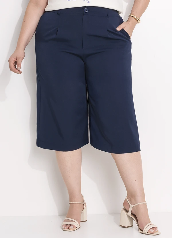Marguerite - Bermuda Azul Marinho em Crepe Plano