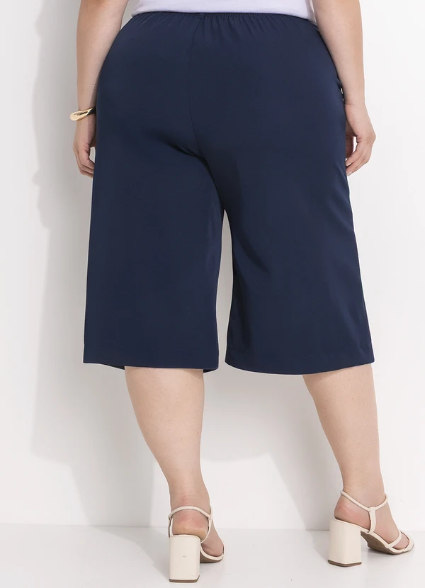Marguerite - Bermuda Azul Marinho em Crepe Plano 2