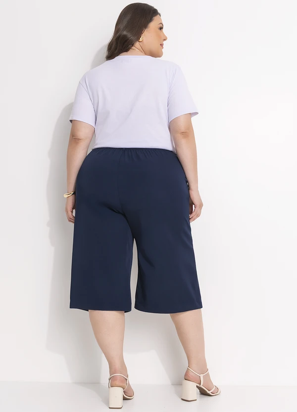 Marguerite - Bermuda Azul Marinho em Crepe Plano 5