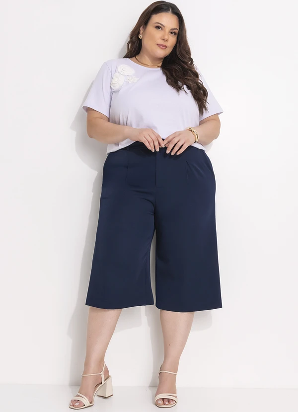 Marguerite - Bermuda Azul Marinho em Crepe Plano 6