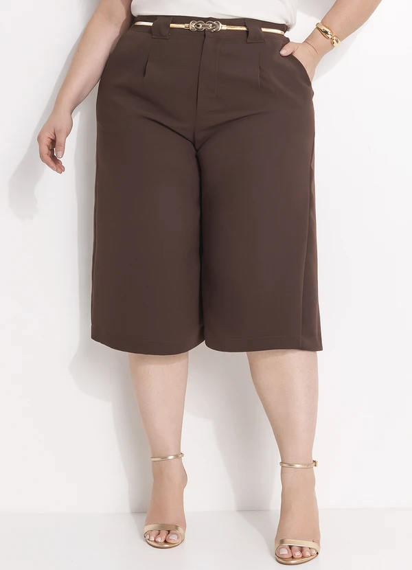 Marguerite - Short Marrom em Crepe Plano