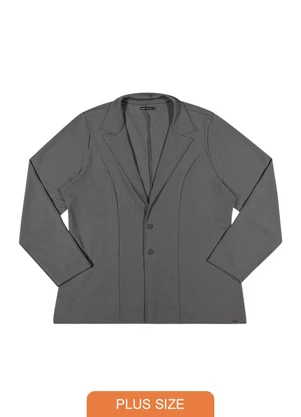 Outlet - Blazer Alfaiataria Estruturado Plus Size Cinza - OUTLET