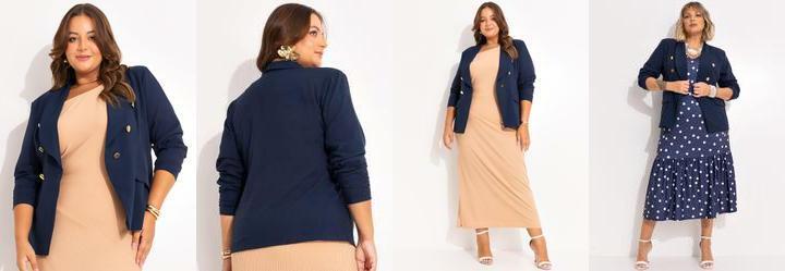 Blazer Azul Marinho em Crepe Plano