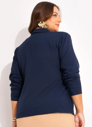 Marguerite - Blazer Azul Marinho em Crepe Plano - MARGUERITE