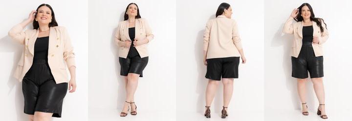Blazer Bege em Crepe Plano