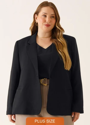 Principessa - Blazer Botão Único Plus Size Preto Chantal - PRINCIPESSA