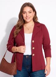 Blazer com Bot�es Dourados Bord� Plus Size