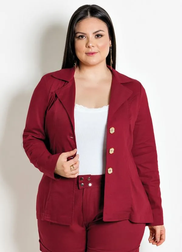 Marguerite - Blazer com Botões Dourados Bordô Plus Size