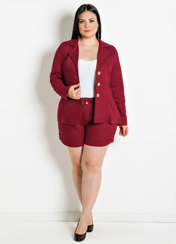 Marguerite - Blazer com Botões Dourados Bordô Plus Size 3