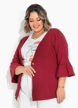 Marguerite - Blazer com Mangas Sino Bordô Plus Size - MARGUERITE