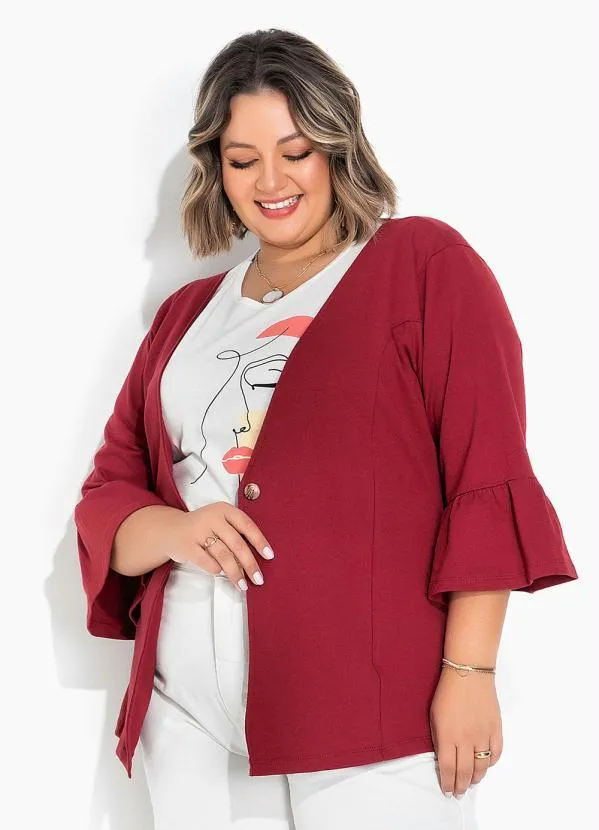 Marguerite - Blazer com Mangas Sino Bordô Plus Size