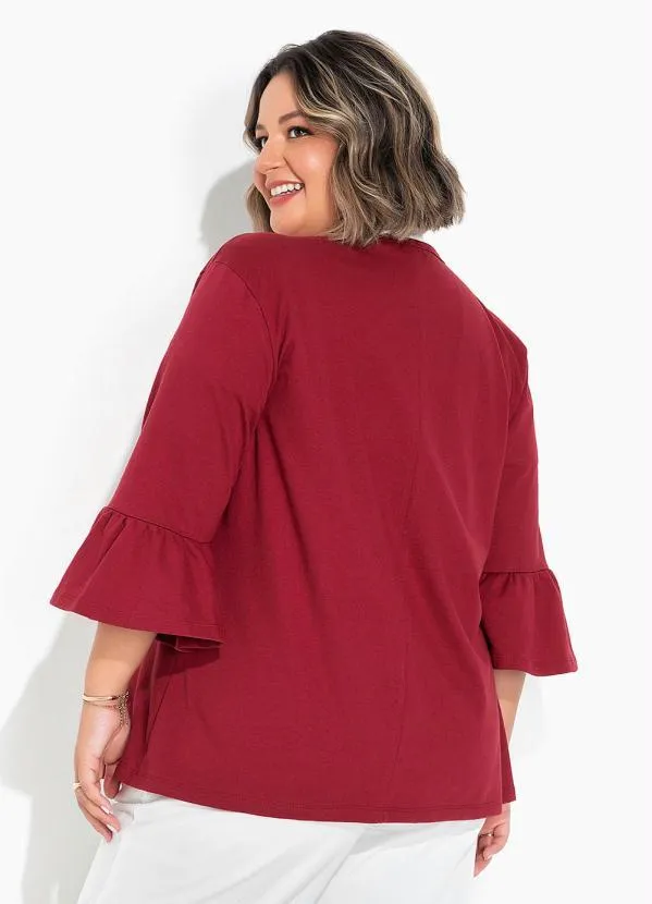 Marguerite - Blazer com Mangas Sino Bordô Plus Size 4