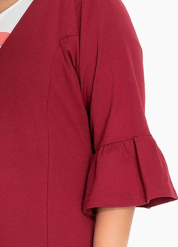 Marguerite - Blazer com Mangas Sino Bordô Plus Size 3