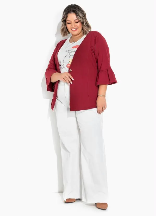 Marguerite - Blazer com Mangas Sino Bordô Plus Size 2