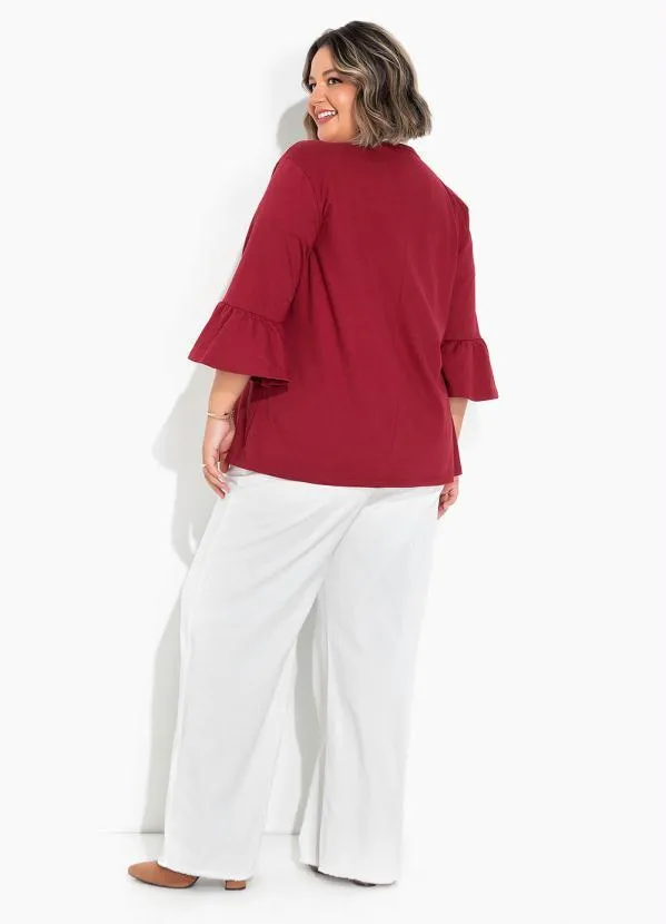 Marguerite - Blazer com Mangas Sino Bordô Plus Size 1