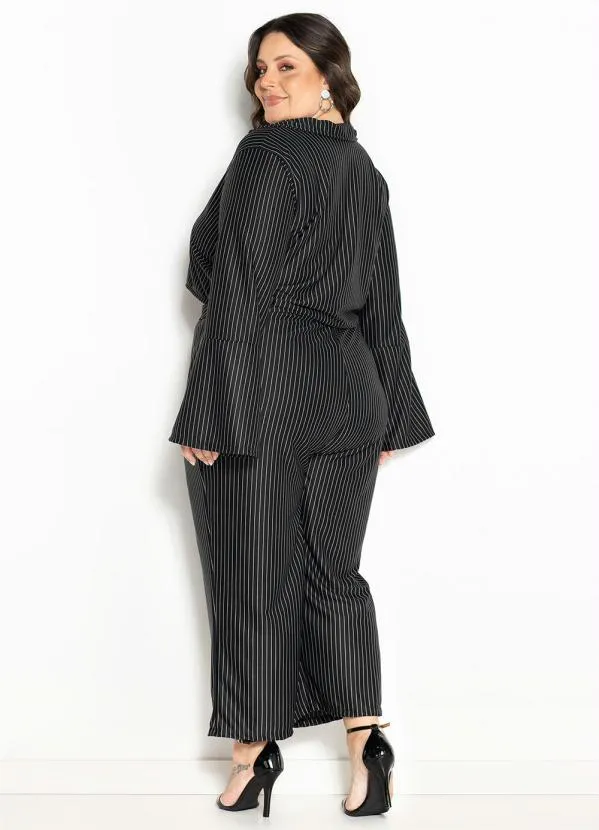 Marguerite - Blazer Cropped Risca de Giz Preto Plus Size 5