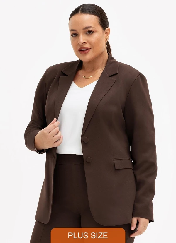 Principessa - Blazer de Alfaiataria Plus Size Ysaura Marrom