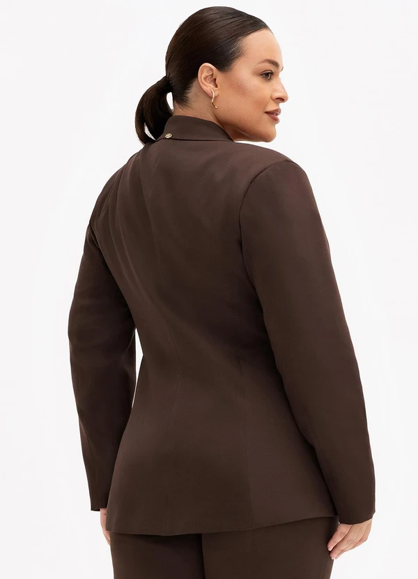 Blazer de Alfaiataria Intermediário Plus Size Marrom Ysaura