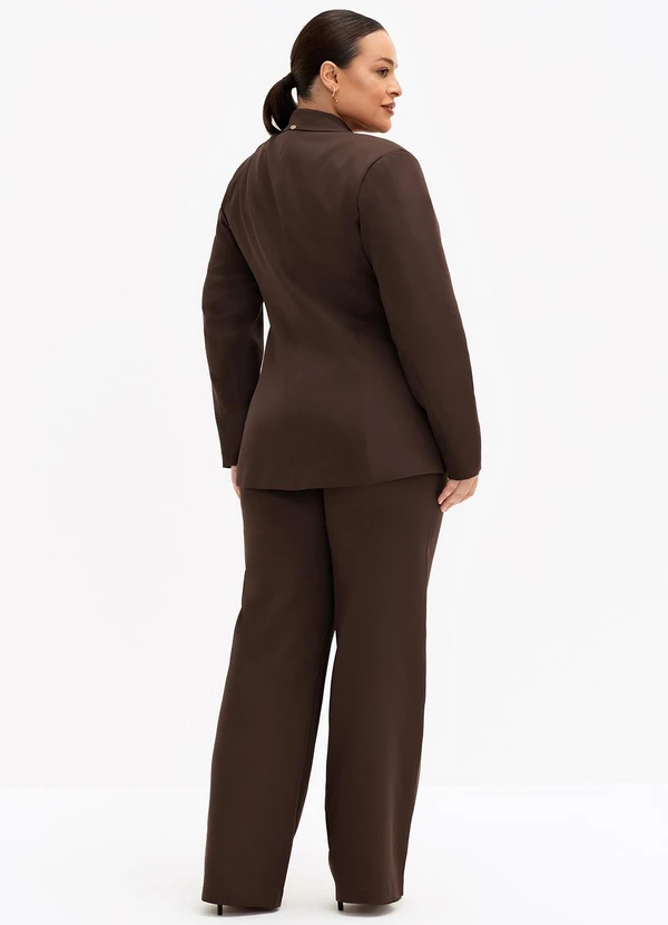 Blazer de Alfaiataria Intermediário Plus Size Marrom Ysaura